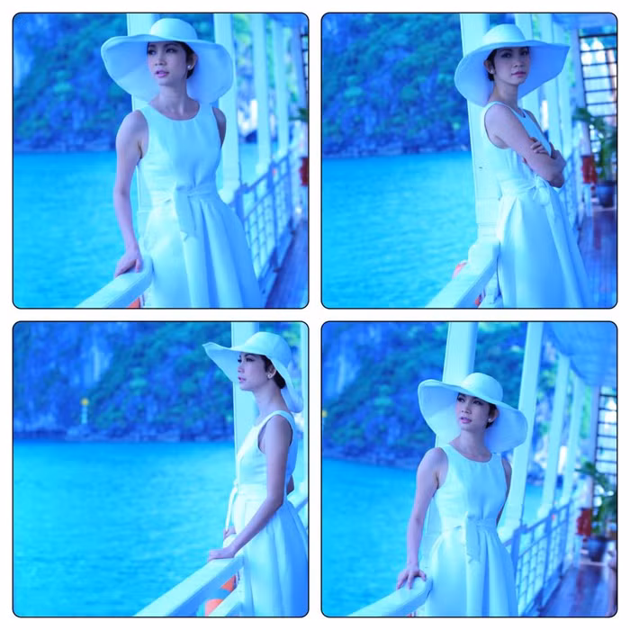 Mới đây, Xuân Lan cùng ekip của chương trình Vietnam’s Next Top Model có buổi ghi hình tại vịnh Hạ Long.