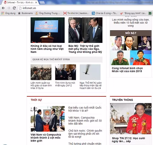 Ảnh chụp màn hình báo Infonet.vn ngày 27/12/2015