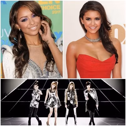 Kat Graham (trái), Nina Dobrev (phải), nhóm nhạc 2NE1 (dưới)