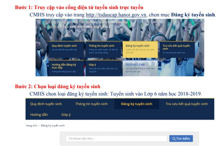 Hà Nội sẽ cho thử nghiệm đăng ký tuyển sinh trực tuyến vào lớp 6 (Ảnh chụp màn hình) Hà Nội sẽ cho thử nghiệm đăng ký tuyển sinh trực tuyến vào lớp 6 (Ảnh chụp màn hình)