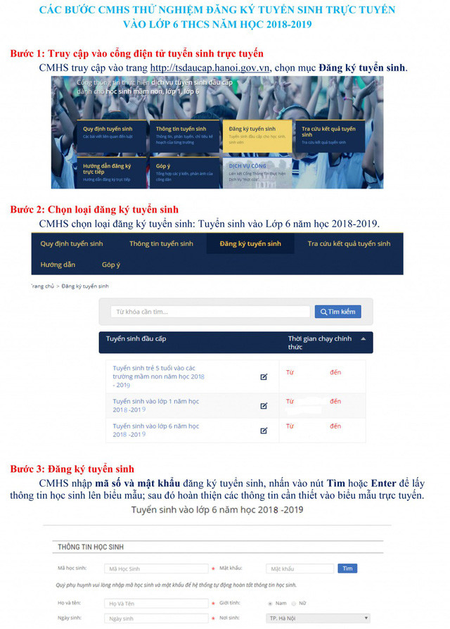 Cổng tuyển sinh trực tuyến vào lớp 6 tại Hà Nội (Ảnh chụp màn hình) Cổng tuyển sinh trực tuyến vào lớp 6 tại Hà Nội (Ảnh chụp màn hình)