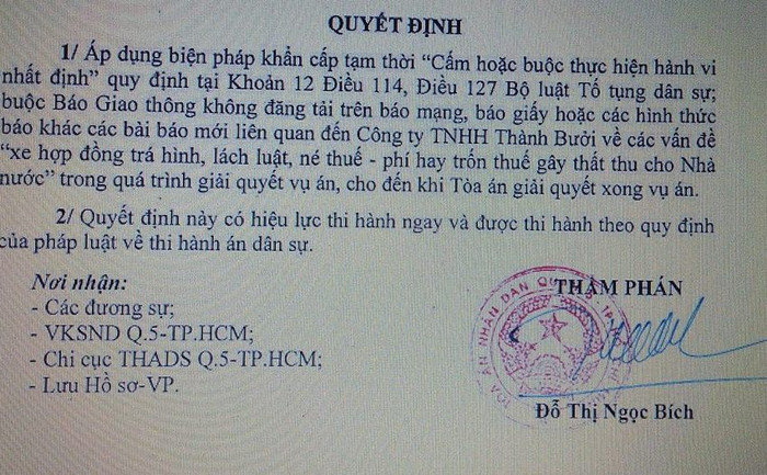 Nội dung quyết định của Tòa án Nhân dân Quận 5 khiến nhiều luật sư bất ngờ đến khó hiểu (ảnh Bạch Đằng). Nội dung quyết định của Tòa án Nhân dân Quận 5 khiến nhiều luật sư bất ngờ đến khó hiểu (ảnh Bạch Đằng).