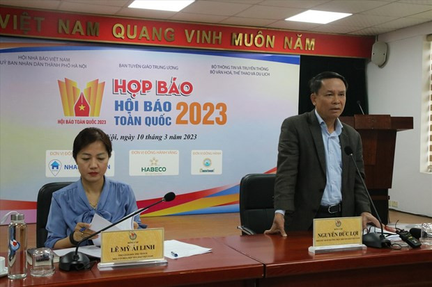 Lãnh đạo Hội Nhà báo Việt Nam thông tin về nội dung Hội Báo toàn quốc. (Ảnh: CTV/Vietnam+) Lãnh đạo Hội Nhà báo Việt Nam thông tin về nội dung Hội Báo toàn quốc. (Ảnh: CTV/Vietnam+)