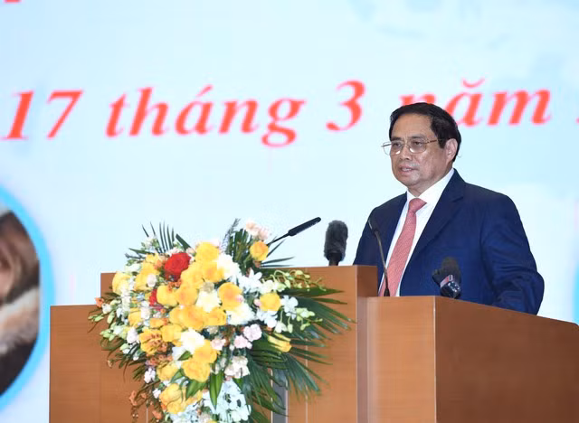 Thủ tướng Phạm Minh Chính phát biểu tại cuộc gặp mặt - Ảnh: VGP/Nhật Bắc