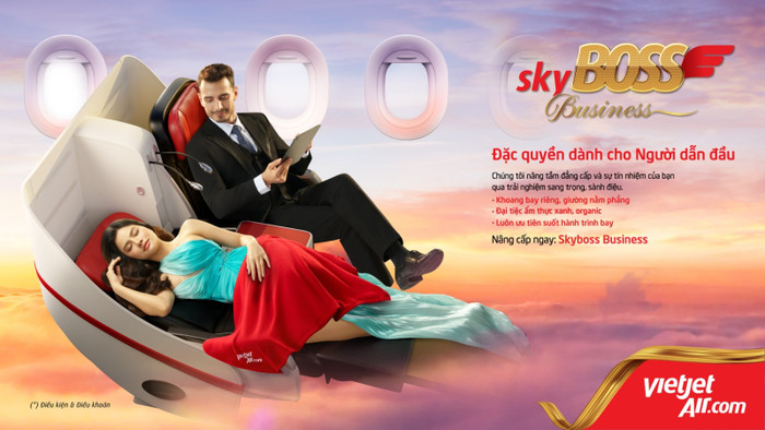 Vietjet dành tặng ưu đãi giảm giá 50% (*) dành cho các hành khách mua hạng vé SkyBoss/SkyBoss Business từ ngày 7/3 đến 25/5/2023.