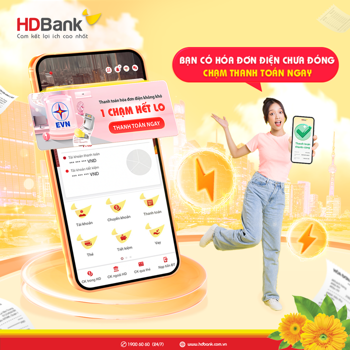 App HDBank có thể giúp khách hàng thực hiện mọi giao dịch tài chính như thanh toán hóa đơn điện, nước, phí dịch vụ, ... App HDBank có thể giúp khách hàng thực hiện mọi giao dịch tài chính như thanh toán hóa đơn điện, nước, phí dịch vụ, ...