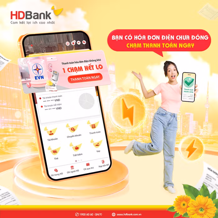 App HDBank có thể giúp khách hàng thực hiện mọi giao dịch tài chính như thanh toán hóa đơn điện, nước, phí dịch vụ, ...
