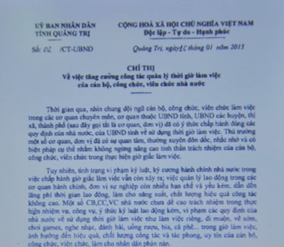 Chỉ thị do UBND tỉnh Quảng Trị vừa ban hành (Ảnh: Nguyễn Tuấn)