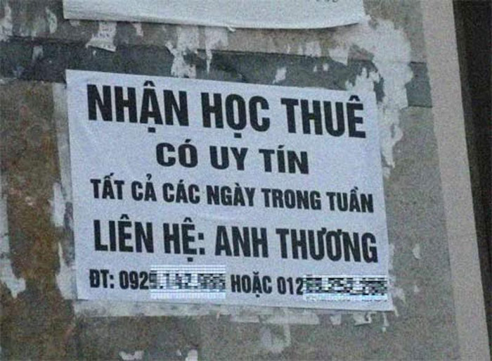 1. Nhận học thuê Dịch vụ này không quá lạ so với giới sinh viên. Tùy vào mức độ quan trọng của buổi học và giờ giấc học mà giá tiền có thể dao động trong khoảng 50.000 – 100.000 đồng/buổi. 1. Nhận học thuê Dịch vụ này không quá lạ so với giới sinh viên. Tùy vào mức độ quan trọng của buổi học và giờ giấc học mà giá tiền có thể dao động trong khoảng 50.000 – 100.000 đồng/buổi.