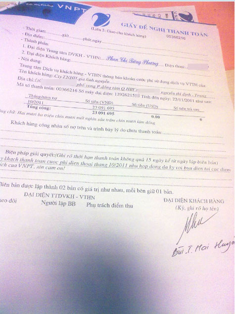 VinaPhone khẳng định: Số tiền gần 20 triệu đồng - tiền truy nhập GPRS của khách hàng Phương là hoàn toàn chính xác.