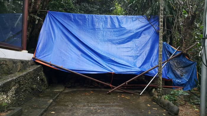 Một góc biệt phủ, nơi cất các khối gỗ để tránh mưa gió.