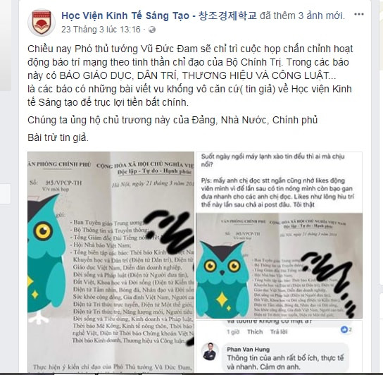Những thông tin trên mạng xã hội sai sự thật của "Học viện kinh tế sáng tạo" cần thiết phải được làm rõ và xử lý nghiêm (ảnh Bạch Đằng). Những thông tin trên mạng xã hội sai sự thật của "Học viện kinh tế sáng tạo" cần thiết phải được làm rõ và xử lý nghiêm (ảnh Bạch Đằng).