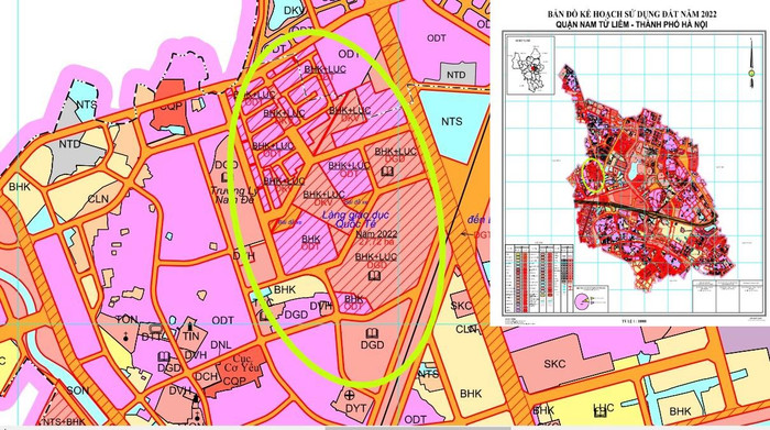 Trong bản đồ kế hoạch sử dụng đất năm 2022 của quận Nam Từ Liêm cho thấy, diện tích dành cho dự án Làng Giáo dục Quốc tế còn khoảng 27,72 ha. Ảnh: Trung Dũng