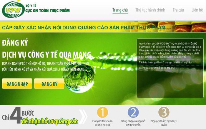 Giao diện trang web gửi hồ sơ đăng ký nội dung quảng cáo Giao diện trang web gửi hồ sơ đăng ký nội dung quảng cáo