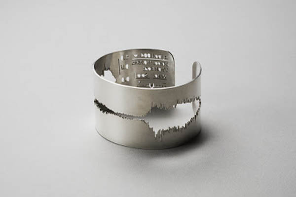 7. Nhẫn sóng âm Soundwave ring Mẫu thiết kế này là ý tưởng của nhà thiết kế Sakurako Shimizu. Nó được chế tác bằng tay và có bề mặt được cắt tỉa mô phỏng một đoạn sóng âm chi tiết bằng tia la-de với chất liệu nhẫn tùy thích như bạc,vàng hay những chất liệu đắt tiền hơn. Chiếc nhẫn này sẽ rất phù hợp với những người yêu thích âm nhạc và đang săn tìm món đồ “độc” 7. Nhẫn sóng âm Soundwave ring Mẫu thiết kế này là ý tưởng của nhà thiết kế Sakurako Shimizu. Nó được chế tác bằng tay và có bề mặt được cắt tỉa mô phỏng một đoạn sóng âm chi tiết bằng tia la-de với chất liệu nhẫn tùy thích như bạc,vàng hay những chất liệu đắt tiền hơn. Chiếc nhẫn này sẽ rất phù hợp với những người yêu thích âm nhạc và đang săn tìm món đồ “độc”