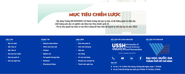 Ảnh chụp màn hình mục tiêu chiến lược được đăng tải trên website nhà trường. Screenshot 2025-04-22 102809.png