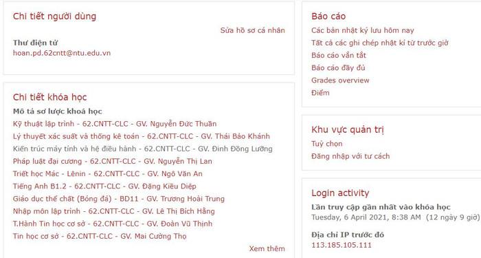 Chức năng thống kê sự tham gia của từng người học Chức năng thống kê sự tham gia của từng người học