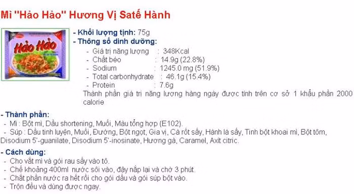 Thương hiệu mì tôm Hảo Hảo nổi tiếng thị trường nhưng cũng có thành phần chính bột mì, một thực phẩm mà theo GS.TS Chu Phạm Ngọc Sơn là có acid oxalic (ảnh nguồn Vina Acecook)