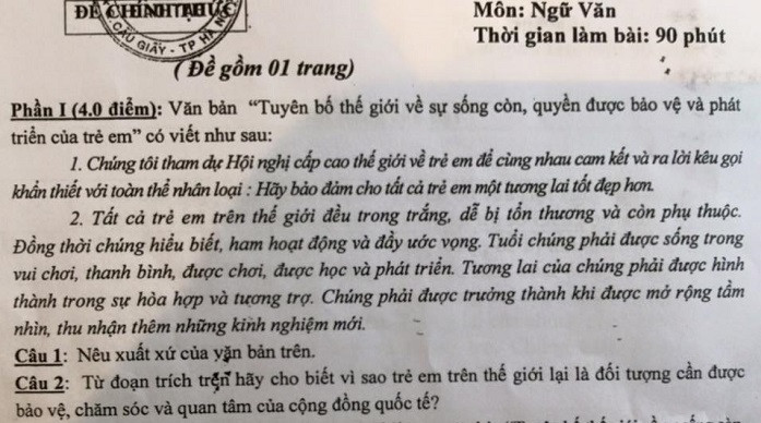 Phần câu hỏi của đề kiểm tra học kỳ lớp 9 trên địa bàn quận Cầu Giấy (Hà Nội) Phần câu hỏi của đề kiểm tra học kỳ lớp 9 trên địa bàn quận Cầu Giấy (Hà Nội)