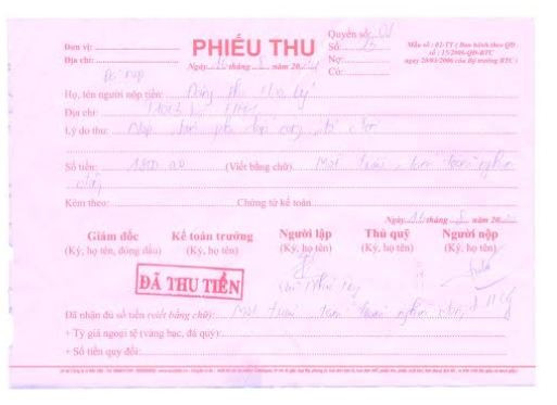 Phiếu thu phí lắp đặt công tơ (ảnh do cư dân cung cấp) Phiếu thu phí lắp đặt công tơ (ảnh do cư dân cung cấp)
