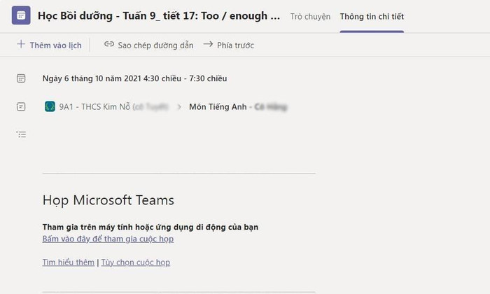 Tương tự, lịch học thêm cho môn tiếng Anh cũng được tạo sẵn trên ứng dụng học trực tuyến Ảnh: Phụ huynh cung cấp Tương tự, lịch học thêm cho môn tiếng Anh cũng được tạo sẵn trên ứng dụng học trực tuyến Ảnh: Phụ huynh cung cấp