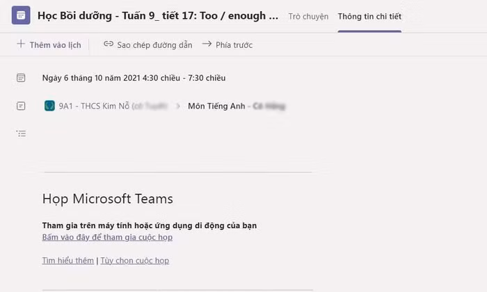 Tương tự, lịch học thêm cho môn tiếng Anh cũng được tạo sẵn trên ứng dụng học trực tuyến Ảnh: Phụ huynh cung cấp