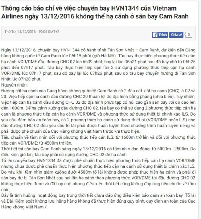 Thông cáo báo chí của Cục Hàng không - ảnh chụp màn hình Thông cáo báo chí của Cục Hàng không - ảnh chụp màn hình