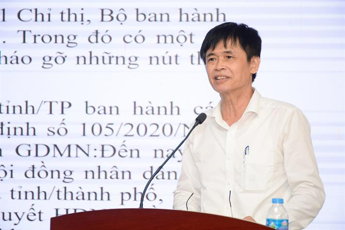 Vụ trưởng Vụ Giáo dục Mầm non Nguyễn Bá Minh báo cáo tại hội nghị. Vụ trưởng Vụ Giáo dục Mầm non Nguyễn Bá Minh báo cáo tại hội nghị.jpg