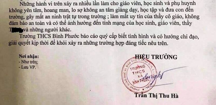 Báo cáo của Hiệu trưởng nhà trường về trường hợp bệnh tình của thầy BPT. Ảnh: AP Báo cáo của Hiệu trưởng nhà trường về trường hợp bệnh tình của thầy BPT. Ảnh: AP