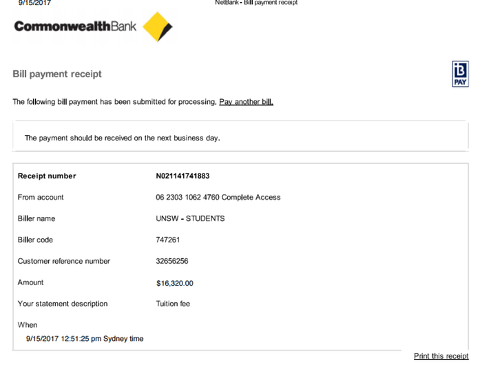 Phiếu chuyển tiền để hoàn thành khoản học phí ở Úc nhằm lấy bằng Tiến sĩ mà ông Thảo cung cấp cho nhà trường. Ảnh: TT Phiếu chuyển tiền để hoàn thành khoản học phí ở Úc nhằm lấy bằng Tiến sĩ mà ông Thảo cung cấp cho nhà trường. Ảnh: TT