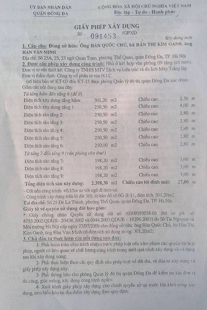 Nếu giấy phép xây dựng này là "giả" thì chính quyền quận Đống Đa phải tiến hành cưỡng chê, phá dỡ ngay công trình để đảm bảo kỷ cương phép Nước. Nếu giấy phép xây dựng này là "giả" thì chính quyền quận Đống Đa phải tiến hành cưỡng chê, phá dỡ ngay công trình để đảm bảo kỷ cương phép Nước.