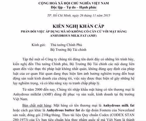 Kiến nghị của doanh nghiệp lên Thủ tướng Chính phủ và Bộ trưởng Bộ Tài chính về việc áp mã số thuế vô lý của Tổng cục Hải quan.