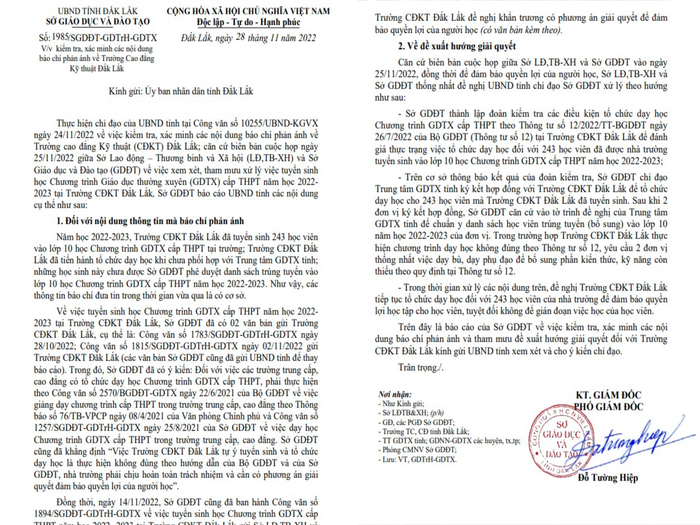 Báo cáo của Sở Giáo dục và Đào tạo Đắk Lắk. Ảnh: CTV Báo cáo của Sở Giáo dục và Đào tạo Đắk Lắk. Ảnh: CTV