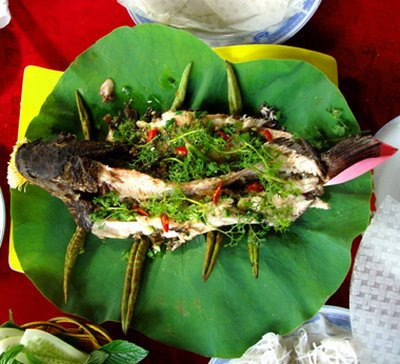 Đến Đồng Tháp và các khu du lịch trong tỉnh, hầu như chỗ nào cũng có món cá nóng nướng trui hoặc nướng rơm. Dù nướng kiểu nào, cá cũng được nướng nguyên con, giữ lại bộ đồ lòng. Cá nướng xong được bổ đôi dọc sống lưng và rưới lên hành lá trụng qua dầu sôi cùng một ít đậu phộng... Nước chấm được chế biến từ nước mắm cá linh và me chín dốt, nêm thêm ít gia vị, tỏi, ớt sao cho có vị mằn mặn, thơm lừng của nước mắm gốc, vị chua của me, vị ngọt của đường, cay của ớt. Đến Đồng Tháp và các khu du lịch trong tỉnh, hầu như chỗ nào cũng có món cá nóng nướng trui hoặc nướng rơm. Dù nướng kiểu nào, cá cũng được nướng nguyên con, giữ lại bộ đồ lòng. Cá nướng xong được bổ đôi dọc sống lưng và rưới lên hành lá trụng qua dầu sôi cùng một ít đậu phộng... Nước chấm được chế biến từ nước mắm cá linh và me chín dốt, nêm thêm ít gia vị, tỏi, ớt sao cho có vị mằn mặn, thơm lừng của nước mắm gốc, vị chua của me, vị ngọt của đường, cay của ớt.