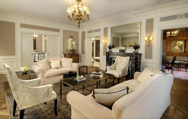 2. Presidential Suite Khách sạn The St Regis (New York) Giá: 22.000 USD/đêm Căn phòng Tổng thống của khách sạn có diện tích khoảng 320m2, gồm 3 phòng ngủ, một tiền sảnh lát đá cẩm thạch, một phòng bếp rộng rãi cho 8 người ăn. Thêm nữa, phòng còn có thêm cả một thư viện nhỏ, tivi màn hình phẳng được gắn trên tường của phòng ăn và phòng khách.