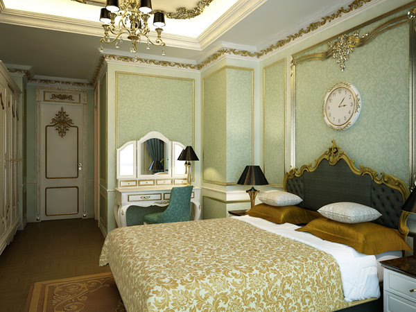 Trên nền xanh lục nhạt chủ đạo của giấy dán tường và rèm cửa, những đường cong uốn lượn thanh thoát của chân ghế, gờ tủ, những đường diềm trang trí tinh tế, những tiết tấu hoa văn mềm mại bằng bạc đắp nổi trên nền gỗ quý càng trở nên thanh lịch phù hợp với không gian nhỏ nhắn ấm cúng của căn hộ. Trên nền xanh lục nhạt chủ đạo của giấy dán tường và rèm cửa, những đường cong uốn lượn thanh thoát của chân ghế, gờ tủ, những đường diềm trang trí tinh tế, những tiết tấu hoa văn mềm mại bằng bạc đắp nổi trên nền gỗ quý càng trở nên thanh lịch phù hợp với không gian nhỏ nhắn ấm cúng của căn hộ.