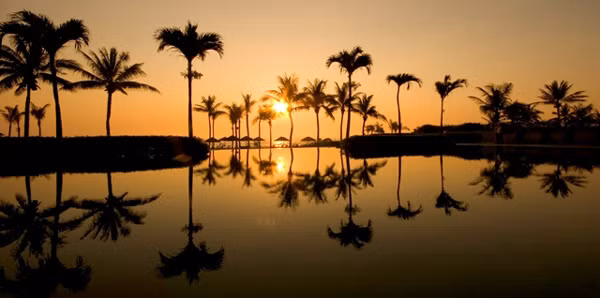 Nếu du khách thức dậy sớm, khoảng 4 giờ sáng sẽ lấy được khuôn hình bình minh trên biển Đông tuyệt đẹp "có một không hai" từ bể bơi Ocean của Khu nghỉ mát như thế này.