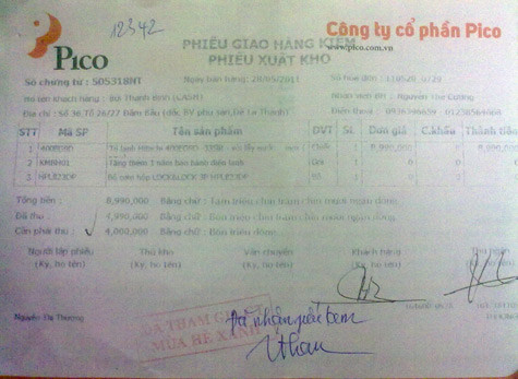 Hóa đơn mua tủ lạnh tại siêu thị Pico. Hóa đơn mua tủ lạnh tại siêu thị Pico.