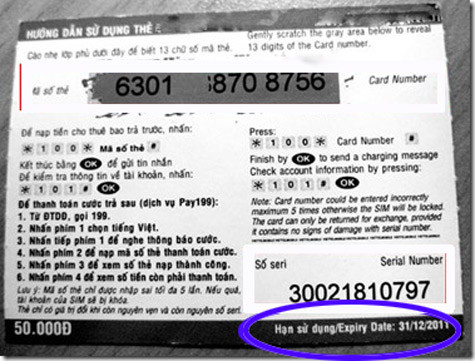 Các mạng viễn thông đều khuyến cáo khách hàng nên chú ý tới dòng ghi hạn sử dụng phía sau mỗi thẻ cào, tránh những trường hợp đáng tiếc xảy ra.