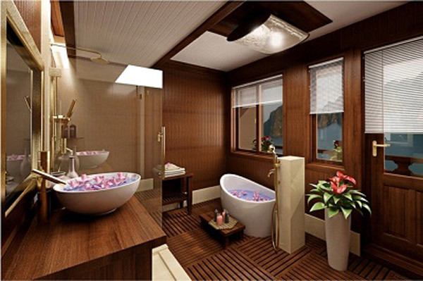 Cận cảnh phòng tắm trên con tàu 5 sao Paradise Peak.