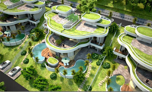 Chỉ sau 35 đến 40 phút chạy xe từ Hà Nội, bạn sẽ bắt gặp những căn biệt thự với những đường nét uốn lượn mềm mại tựa những dải mây trắng thư thái trôi giữa không gian tinh khiết, mát xanh của ngọn đồi ở vùng đất Ba Vì.