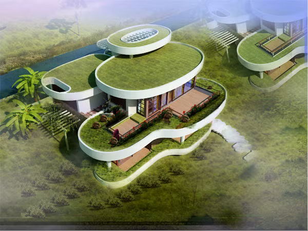 Toàn bộ phần mái, và ban công của dinh thự đều được thiết kế để có thể trở thành những khu vườn nhỏ xinh xắn, góp phần làm đẹp cảnh quan đồng thời làm mát tự nhiên cho ngôi nhà. Thiên nhiên xung quanh cũng được những đường nét uyển chuyển, mềm mại nhưng không kém phần khỏe khoắn này đưa vào bên trong dinh thự.