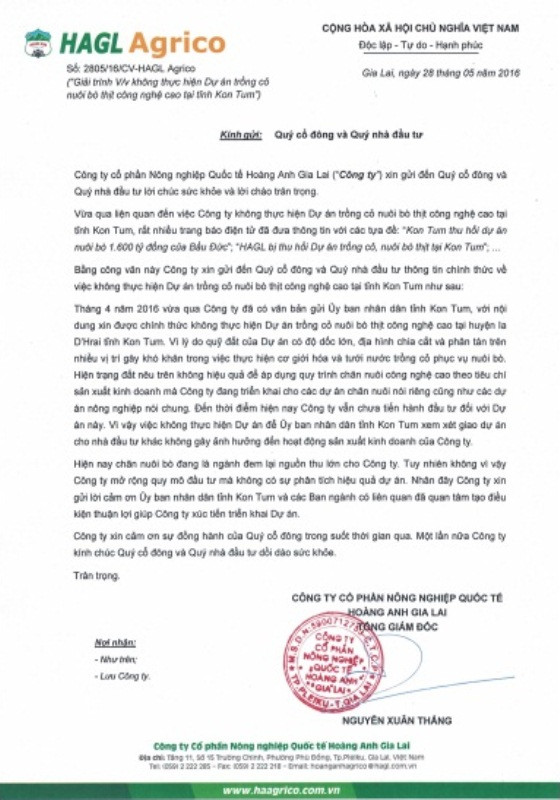 Văn bản của HAGL Agrico Văn bản của HAGL Agrico