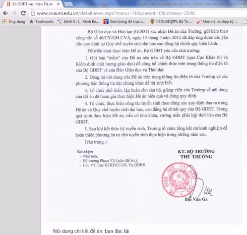 Văn bản của Bộ GD&amp;ĐT do Thứ trưởng Bùi Văn Ga ký (Ảnh chụp màn hình)