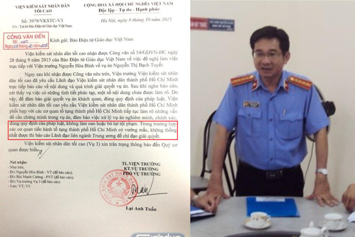 Vụ án Nguyễn Thị Bạch Tuyết có thể ảnh hưởng đến đường quan lộ của ông Dương Ngọc Hải, vì vậy gần đây xuất hiện thông tin Hội đồng xét xử Tòa án nhân dân thành phố Hồ Chí Minh đang chịu nhiều sức ép. Chỉ đạo của Viện kiểm sát tối cao (phần chữ được khoanh đỏ trên ảnh) được cho là chưa phù hợp. Theo quy định của pháp luật, bất kỳ vụ án nào cũng phải được xem xét xử lý dựa trên chứng cứ và pháp luật. Vụ án Nguyễn Thị Bạch Tuyết có thể ảnh hưởng đến đường quan lộ của ông Dương Ngọc Hải, vì vậy gần đây xuất hiện thông tin Hội đồng xét xử Tòa án nhân dân thành phố Hồ Chí Minh đang chịu nhiều sức ép. Chỉ đạo của Viện kiểm sát tối cao (phần chữ được khoanh đỏ trên ảnh) được cho là chưa phù hợp. Theo quy định của pháp luật, bất kỳ vụ án nào cũng phải được xem xét xử lý dựa trên chứng cứ và pháp luật.