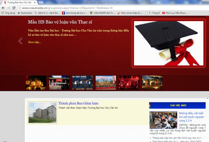 Ảnh chụp màn hình trang web Đại học Chu Văn An ngày 13/11/2015 Ảnh chụp màn hình trang web Đại học Chu Văn An ngày 13/11/2015