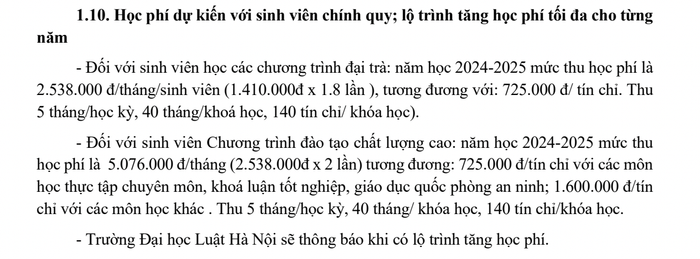 Ảnh: Chụp từ Đề án tuyển sinh 2024 của Trường Đại học Luật Hà Nội. Ảnh: Chụp từ Đề án tuyển sinh 2024 của Trường Đại học Luật Hà Nội.