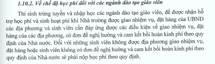 Chế độ học phí đối với ngành đào tạo giáo viên. Ảnh chụp màn hình từ đề án tuyển sinh của Trường Đại học Thủ đô Hà Nội. Chế độ học phí đối với ngành đào tạo giáo viên. Ảnh chụp màn hình từ đề án tuyển sinh của Trường Đại học Thủ đô Hà Nội.