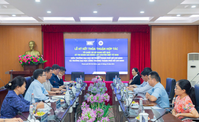 Lễ ký kết thỏa thuận hợp tác tổ chức và sử dụng kết quả kỳ thi đánh giá năng lực chuyên biệt từ năm 2025 giữa 2 trường. (Ảnh: NTCC) Lễ ký kết thỏa thuận hợp tác tổ chức và sử dụng kết quả kỳ thi đánh giá năng lực chuyên biệt từ năm 2025 giữa 2 trường. (Ảnh: NTCC)