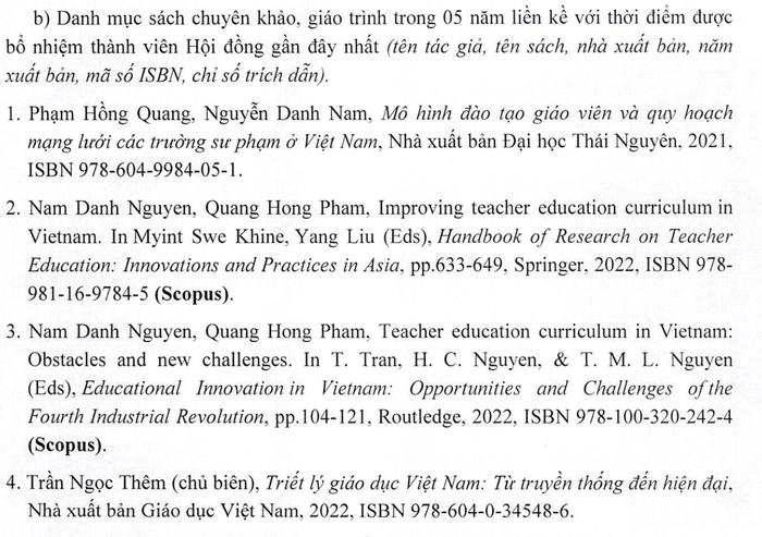 Danh mục sách chuyên khảo, giáo trình do Giáo sư Phạm Hồng Quang kê khai tại lý lịch khoa học Danh mục sách chuyên khảo, giáo trình do Giáo sư Phạm Hồng Quang kê khai tại lý lịch khoa học
